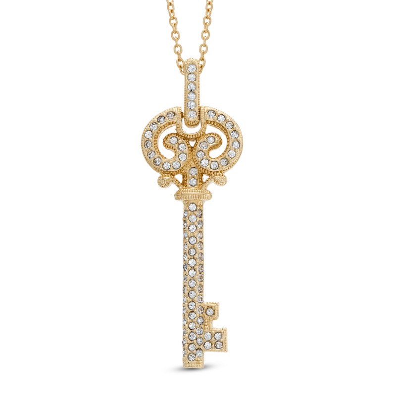 Main Image 1 of AVA Nadri Crystal Swirl Key Pendant in Brass with 18K Gold Plate