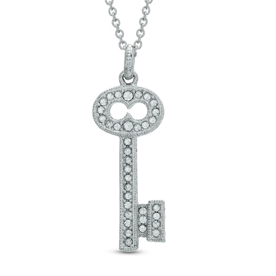 AVA Nadri Crystal Key Pendant in White Rhodium Brass