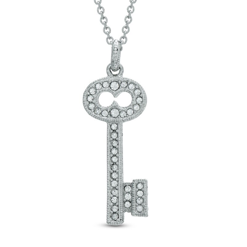 Main Image 1 of AVA Nadri Crystal Key Pendant in White Rhodium Brass