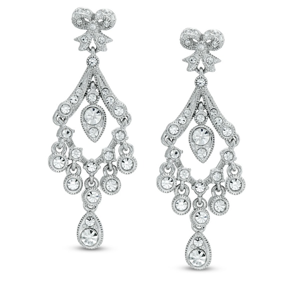 AVA Nadri Cubic Zirconia and Crystal Chandelier Drop Earrings in White Rhodium Brass