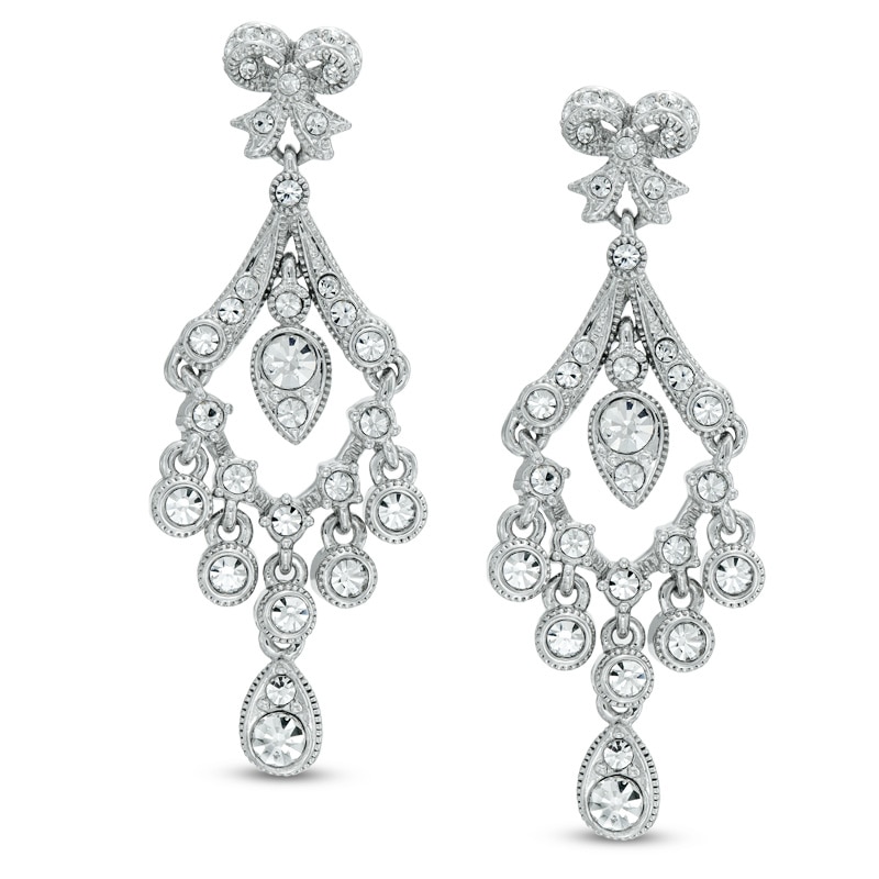 Main Image 1 of AVA Nadri Cubic Zirconia and Crystal Chandelier Drop Earrings in White Rhodium Brass