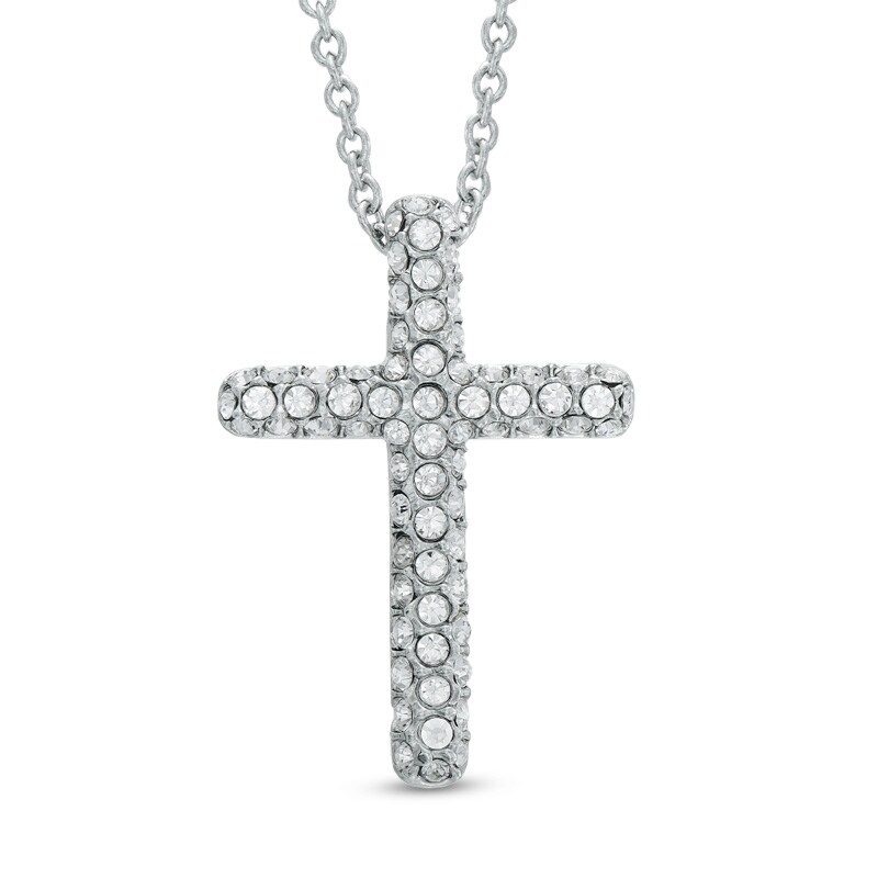 AVA Nadri Crystal Cross Pendant in White Rhodium Brass