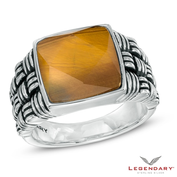Legendary™ Cushion-Cut Tiger's Eye Doublet Intrecciato Ring in Sterling Silver