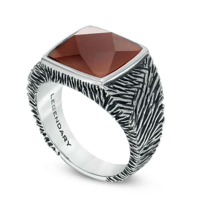 Main Image 2 of Legendary™ Men's Cushion-Cut Red Agate and Smoky Quartz Doublet Rawhide Ring in Sterling Silver