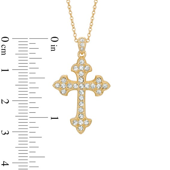 AVA Nadri Crystal Fleur-de-Lis Cross Pendant in Brass with 18K Gold Plate