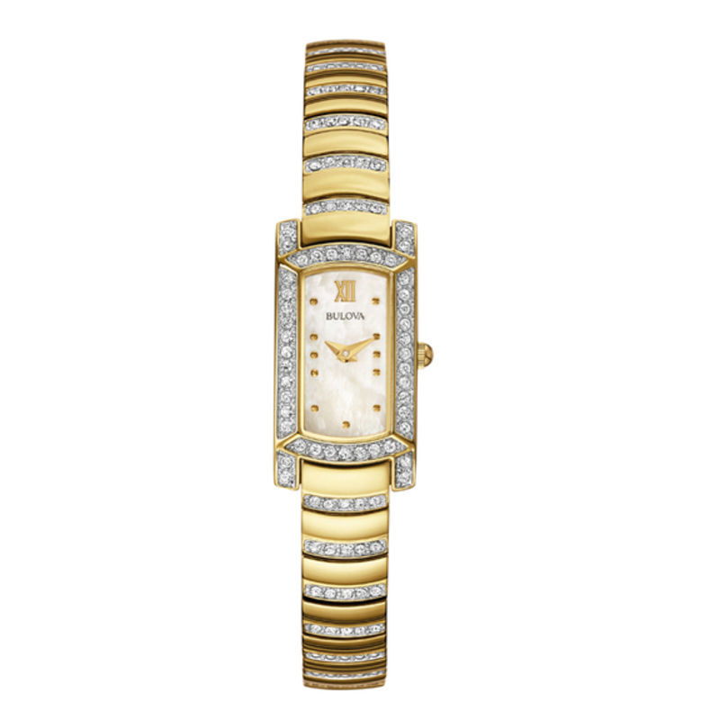 Ladies' Bulova Crystal Watch with Rectangular MotherofPearl Dial
