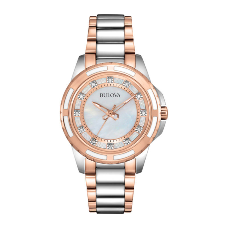 Main Image 1 of Ladies' Bulova Two-Tone Diamond Accent Watch with Mother-of-Pearl Dial (Model: 98P134)