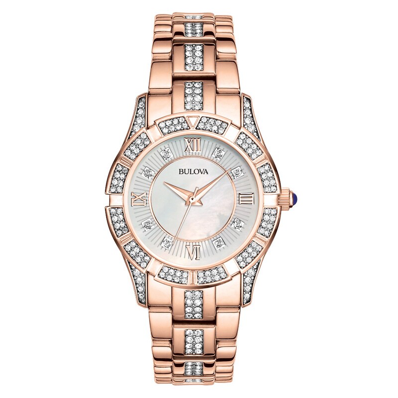 Main Image 1 of Ladies' Bulova Rose-Tone Crystal Accent Watch with Mother-of-Pearl Dial (Model: 98L197)