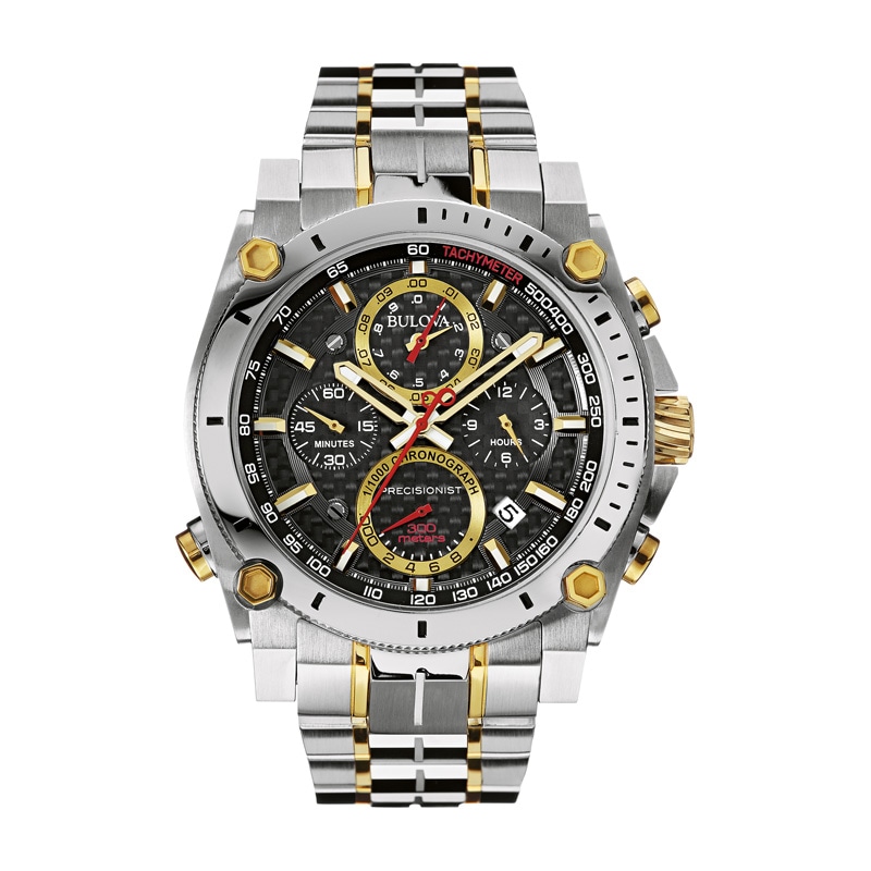 Men's Bulova Precisionist Two-Tone Chronograph Watch with Black Dial (Model: 98B228)