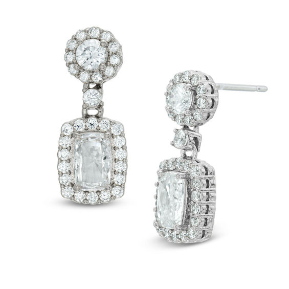 AVA Nadri Rectangular Cubic Zirconia and Crystal Frame Drop Earrings in White Rhodium Brass