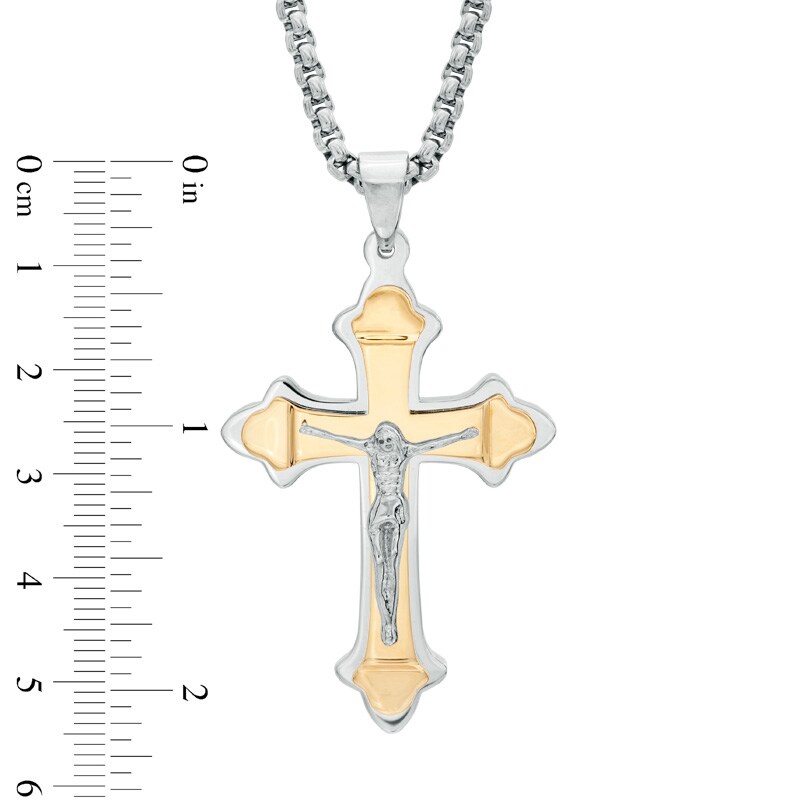 Main Image 3 of Men's Crucifix Pendant in Two-Tone Stainless Steel - 24&quot;