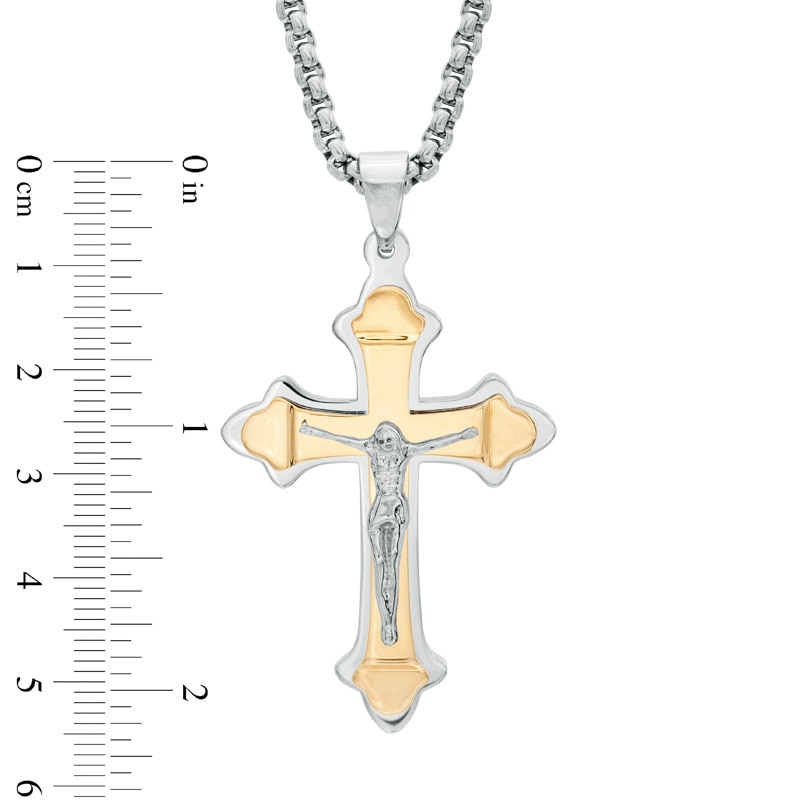 Main Image 3 of Men's Crucifix Pendant in Two-Tone Stainless Steel - 24"