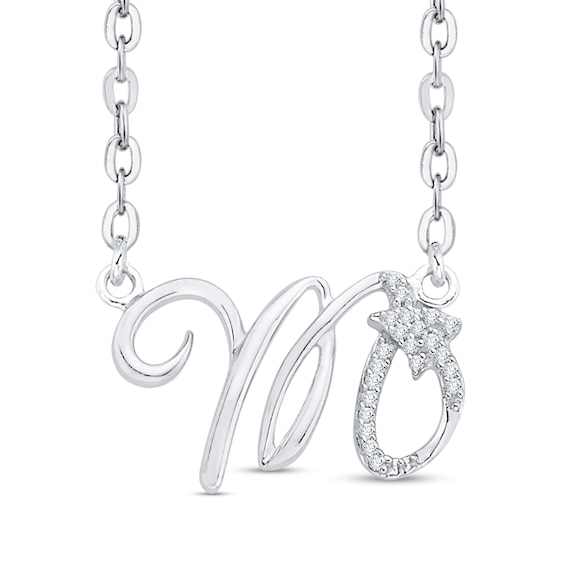 Diamond Accent Abstract Scorpio Zodiac Sign Necklace in Sterling Silver