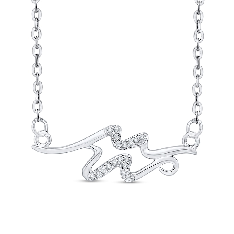 Diamond Accent Abstract Aquarius Zodiac Sign Necklace in Sterling Silver