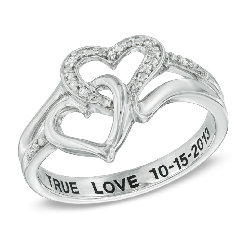 Love Inspired Upside-Down Linked Hearts Sterling Silver Band Ring-9