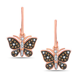 1/4 CT. T.W. Champagne and White Diamond Butterfly Drop Earrings in 10K Rose Gold