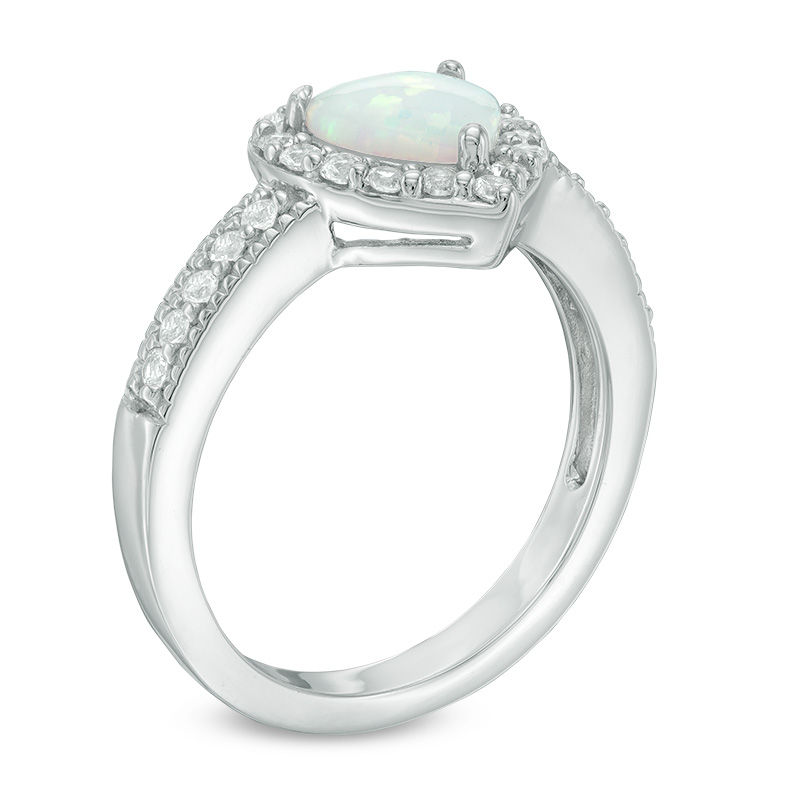 Main Image 2 of 7.0mm Heart-Shaped Lab-Created Opal and White Sapphire Frame Ring in Sterling Silver