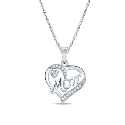 Solid Yellow Gold 14K "Mom" open Heart Pendant Necklace 