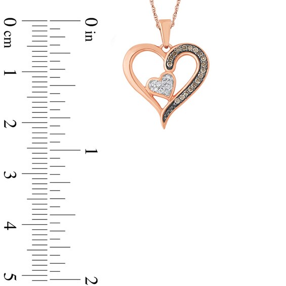 1/8 CT. T.w. Champagne and White Diamond Double Heart Pendant in 10K Rose Gold