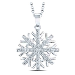 Diamond Accent Round Snowflake Pendant in Sterling Silver