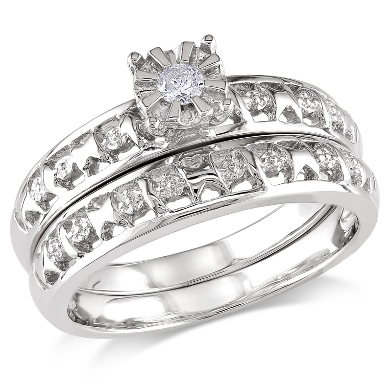 Main Image 1 of 1/15 CT. Diamond Solitaire Bridal Set in Sterling Silver