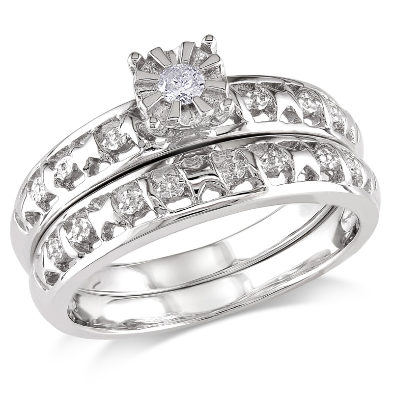 1/15 CT. Diamond Solitaire Bridal Set in Sterling Silver