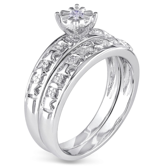 1/15 CT. Diamond Solitaire Bridal Set Sterling Silver