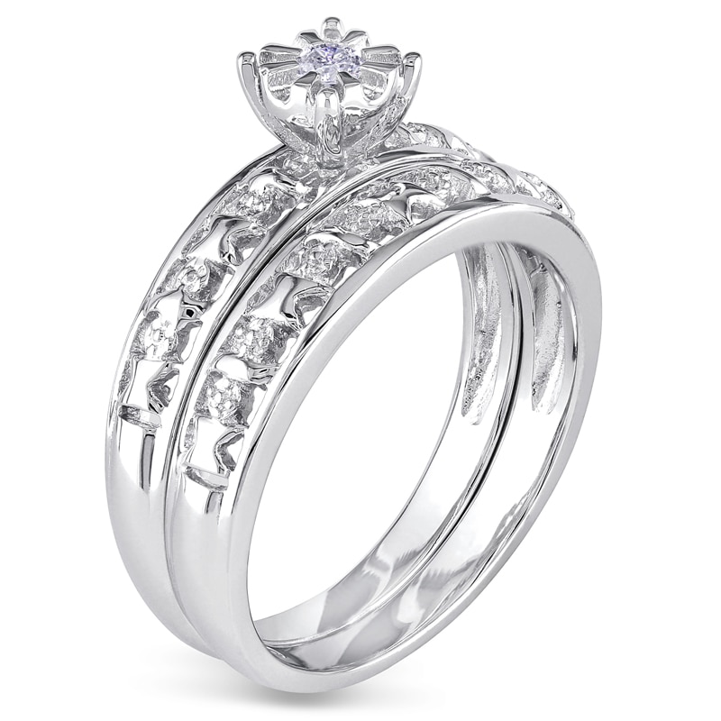 1/15 CT. Diamond Solitaire Bridal Set in Sterling Silver