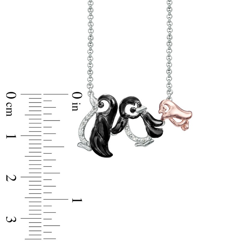 Main Image 2 of Diamond Accent Penguin Family Necklace in Sterling Silver and 18K Rose Gold Plate - 16"
