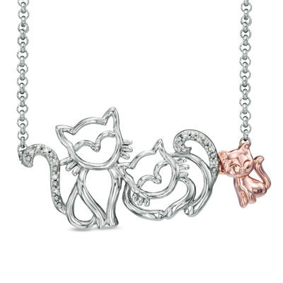 Diamond Accent Cat Family Necklace in 