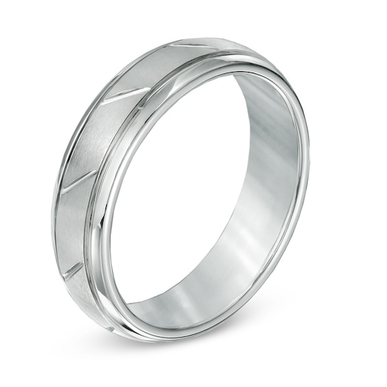 Triton 6.0mm Comfort Fit Slant White Tungsten Wedding Band - Size 10