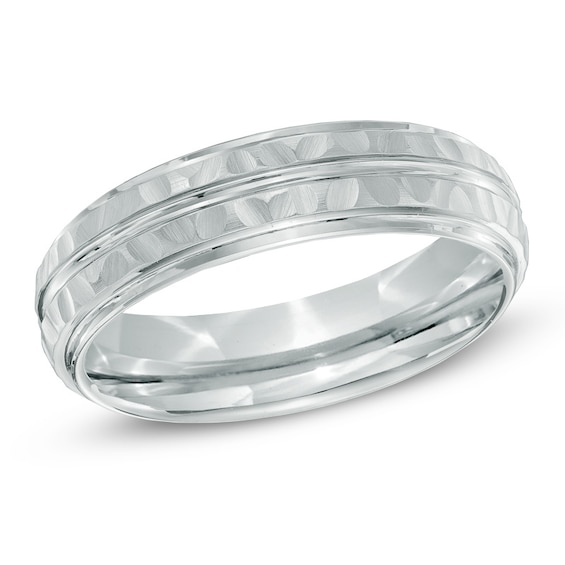 Triton 6.0mm Comfort Fit Hammered White Tungsten Wedding Band - Size 10