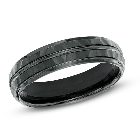 Triton 6.0mm Comfort Fit Hammered Black Tungsten Wedding Band - Size 10