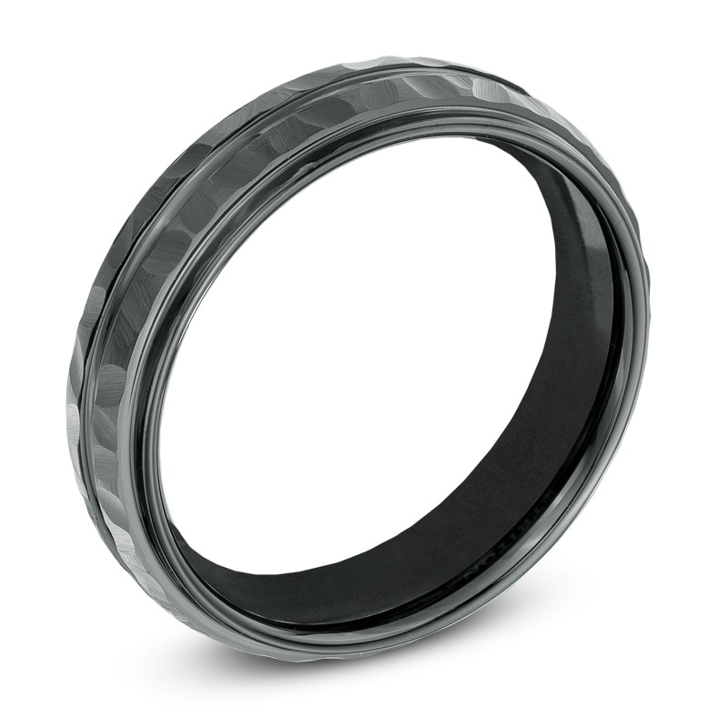 Main Image 2 of Triton 6.0mm Comfort Fit Hammered Black Tungsten Wedding Band - Size 10