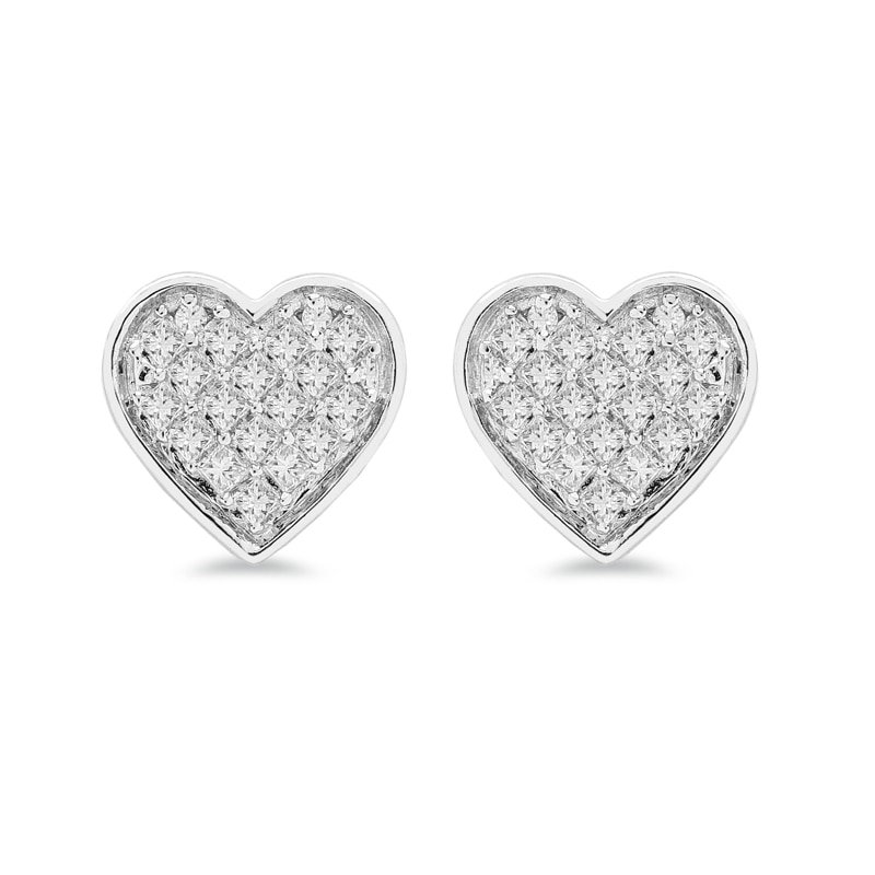 1/3 CT. T.W. Princess-Cut Diamond Heart Cluster Stud Earrings in Sterling Silver