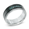 Thumbnail Image 2 of 1/6 CT. T.W. Enhanced Blue Diamond Comfort-Fit Wedding Band in Two-Tone Stainless Steel