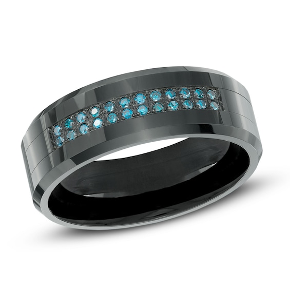 1/6 CT. T.w. Enhanced Blue Diamond Comfort-Fit Wedding Band in Black IP Stainless Steel
