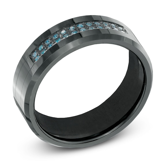 1/6 CT. T.w. Enhanced Blue Diamond Comfort-Fit Wedding Band in Black IP Stainless Steel