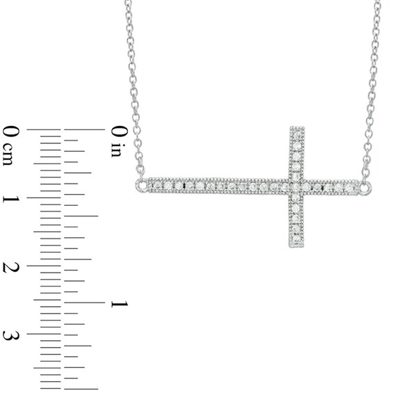 Lab-Created White Sapphire Sideways Cross Necklace in Sterling Silver