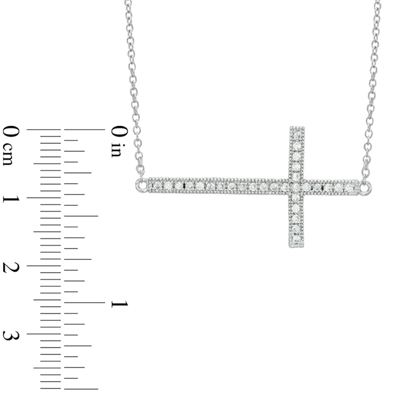 Main Image 2 of Lab-Created White Sapphire Sideways Cross Necklace in Sterling Silver