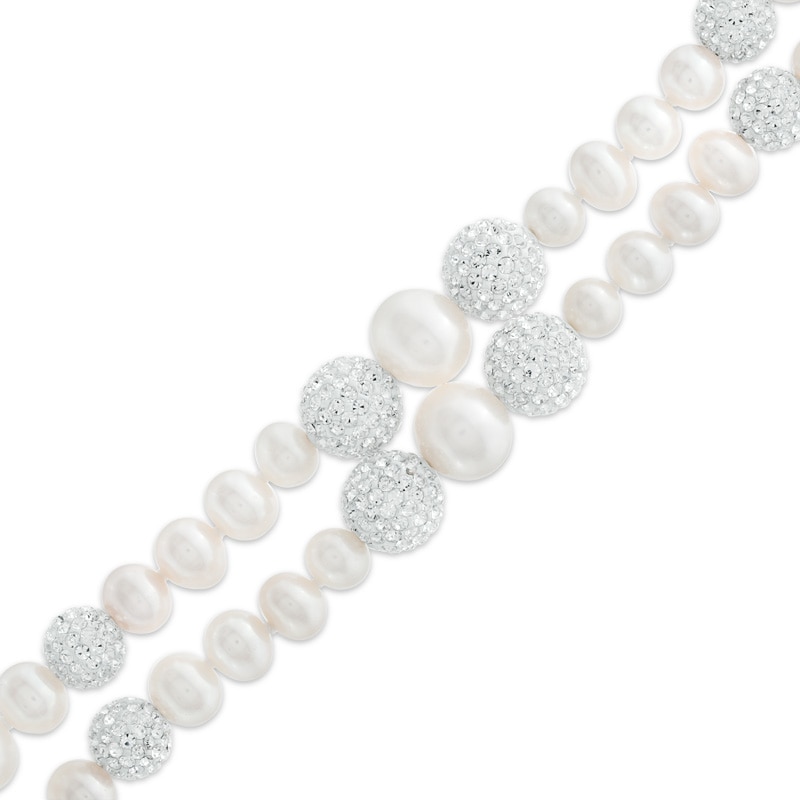 Main Image 1 of 5.0-11.0mm Freshwater Cultured Pearl and White Crystal Bead Graduating Bracelet in Sterling Silver-7.5"