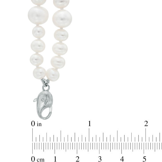 5.0-11.0mm Freshwater Cultured Pearl and White Crystal Bead Graduating Bracelet in Sterling Silver-7.5"