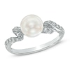 Thumbnail Image 1 of 7.5-8.0mm Freshwater Cultured Pearl and Lab-Created White Sapphire Swirl Ring in Sterling Silver