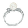 Thumbnail Image 2 of 7.5-8.0mm Freshwater Cultured Pearl and Lab-Created White Sapphire Swirl Ring in Sterling Silver