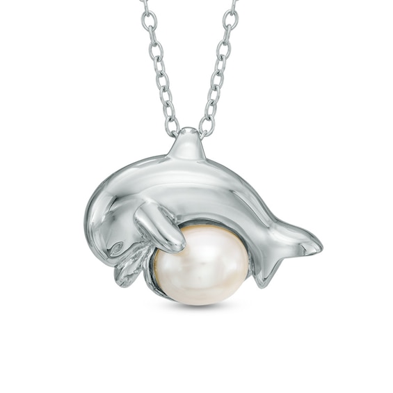 5.5-6.0mm Freshwater Cultured Pearl Dolphin Pendant in Sterling Silver