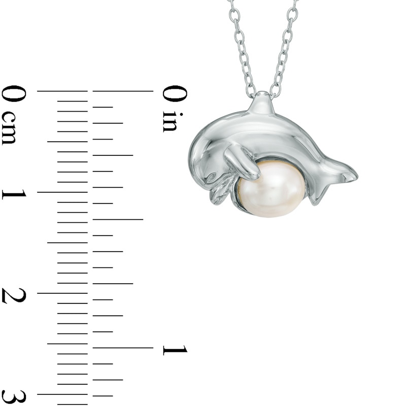 5.5 - 6.0mm Cultured Freshwater Pearl Dolphin Pendant in Sterling Silver