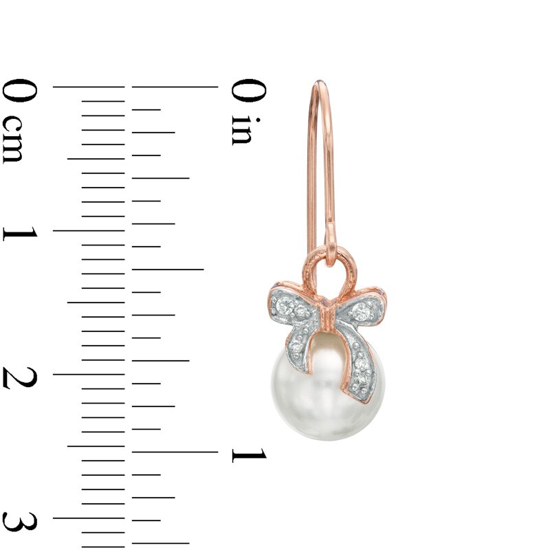 7.5-8.0mm Cultured Freshwater Pearl and Lab-Created White Sapphire Earrings in Sterling Silver with 18K Rose Gold Plate