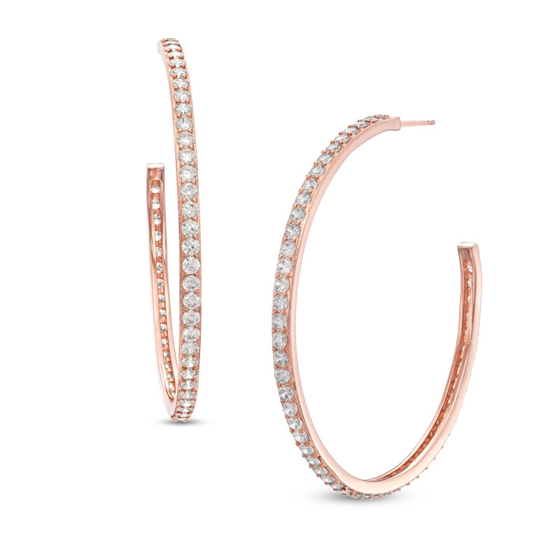 Main Image 1 of Lab-Created White Sapphire Hoop Earrings in Sterling Silver with 18K Rose Gold Plate