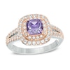 Thumbnail Image 1 of Rose de France Amethyst and Lab-Created White Sapphire Ring in Sterling Silver with 18K Rose Gold Plate