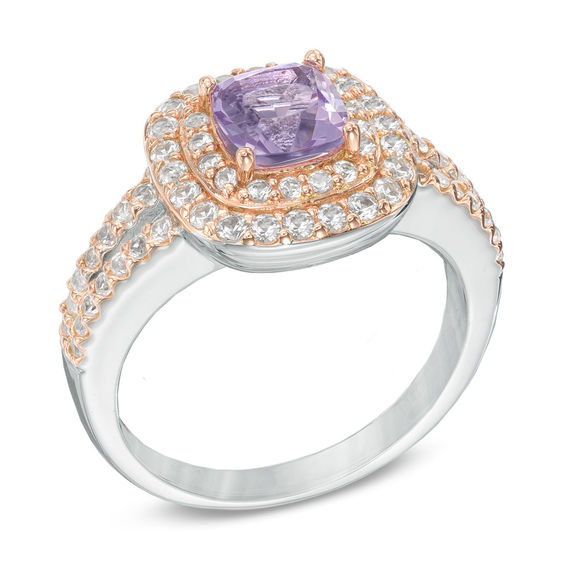 Rose de France Amethyst and Lab-Created White Sapphire Ring in Sterling Silver with 18K Rose Gold Plate